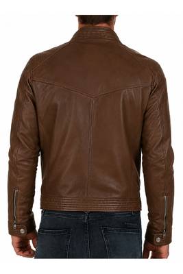Men's cafe racer brown leather biker jacket urban fashion 2