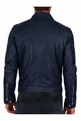 Men's navy blue genuine leather daily wear cafe racer jacket 2