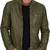 Men's olive lambskin leather signature look cafe racer jacket