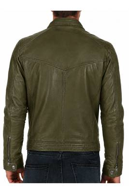 Men's olive lambskin leather signature look cafe racer jacket 2