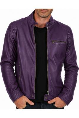 Men's purple real genuine leather classic design cafe racer jacket 1