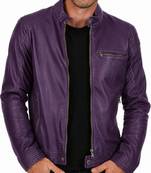 Men's purple real genuine leather classic design cafe racer jacket