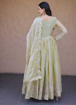 Pista green embroidered fendi silk gwon with dupatta 2