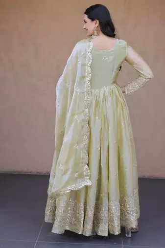 Pista green embroidered fendi silk gwon with dupatta