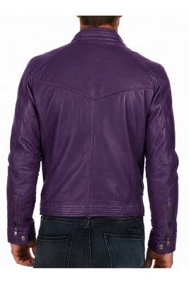 Men's purple real genuine leather classic design cafe racer jacket 2
