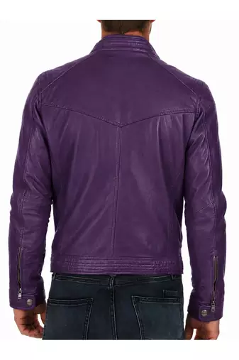 Men's purple real genuine leather classic design cafe racer jacket
