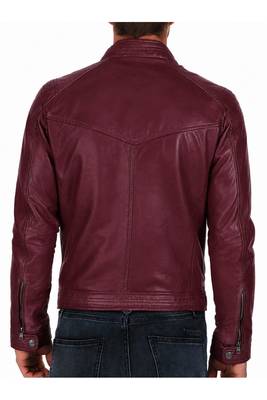 Men's burgundy leather genuine premium finish cafe racer jacket 2