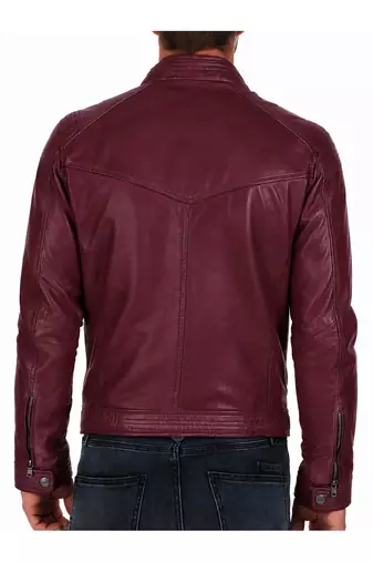 Men's burgundy leather genuine premium finish cafe racer jacket