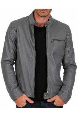 Men's grey leather real genuine everyday wear cafe racer jacket 1
