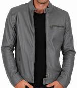 Men's grey leather real genuine everyday wear cafe racer jacket