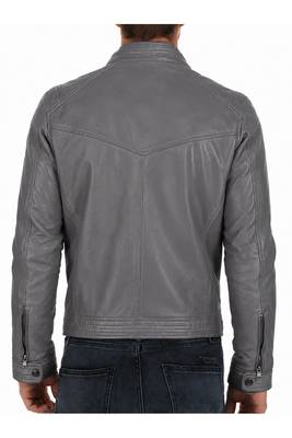 Men's grey leather real genuine everyday wear cafe racer jacket 2