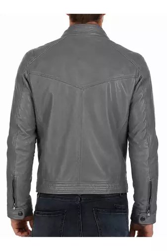 Men's grey leather real genuine everyday wear cafe racer jacket