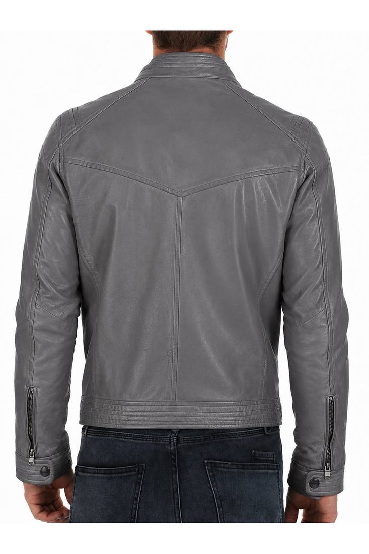 Men's grey leather real genuine everyday wear cafe racer jacket
