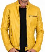 Men's cafe racer genuine leather fashion outerwear yellow jacket