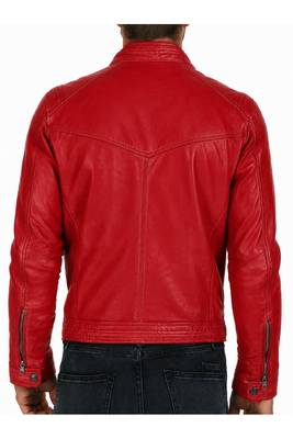 Men's red leather real lambskin casual style cafe racer jacket 2