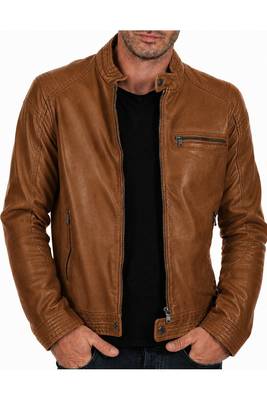 Men's tan leather real lambskin vintage style cafe racer jacket 1