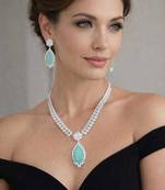 mint green teardrop cz jewellery set  silver finish bridal necklace earrings