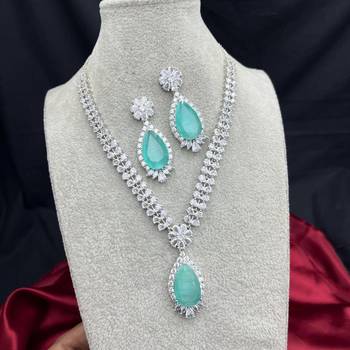 mint green teardrop cz jewellery set  silver finish bridal necklace earrings 2
