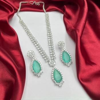 mint green teardrop cz jewellery set  silver finish bridal necklace earrings 3