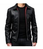 Men's black leather handcrafted real lambskin casual jacket