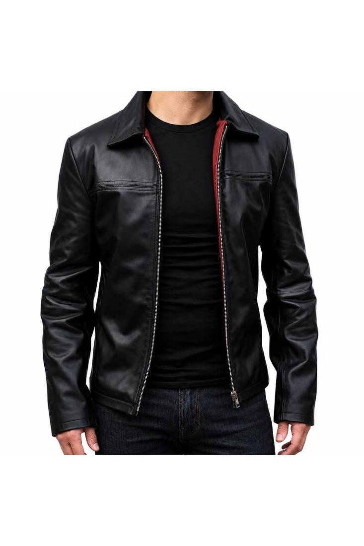 Men's black leather handcrafted real lambskin casual jacket
