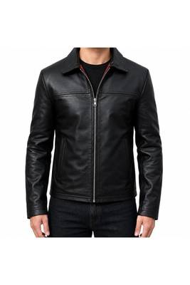 Men's black leather handcrafted real lambskin casual jacket 2