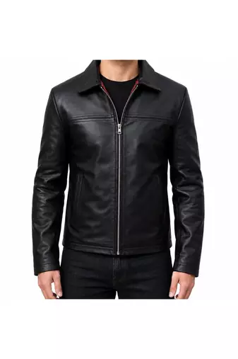 Men's black leather handcrafted real lambskin casual jacket
