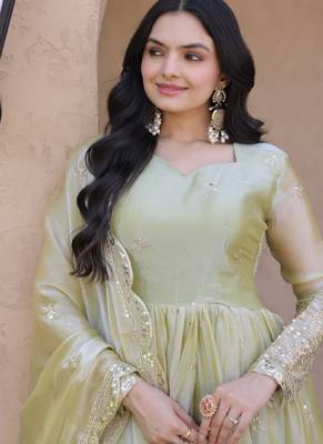 Pista green embroidered fendi silk gwon with dupatta 3