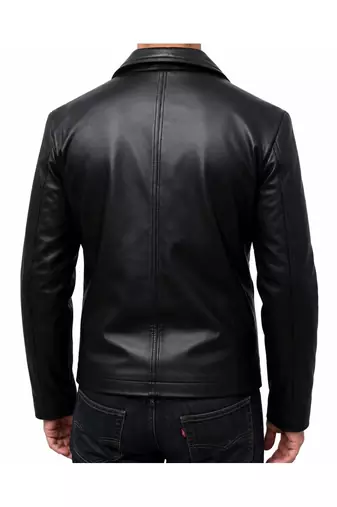Men's black leather handcrafted real lambskin casual jacket