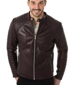 Men's brown leather street style real lambskin cafe racer jacket