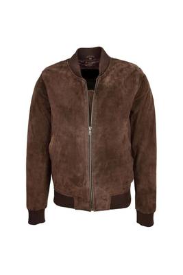 Men's brown genuine leather timeless style bomber jacket 1