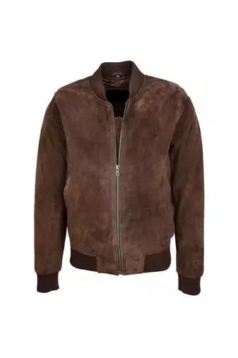 Men's brown genuine leather timeless style bomber jacket