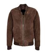 Men's brown genuine leather timeless style bomber jacket