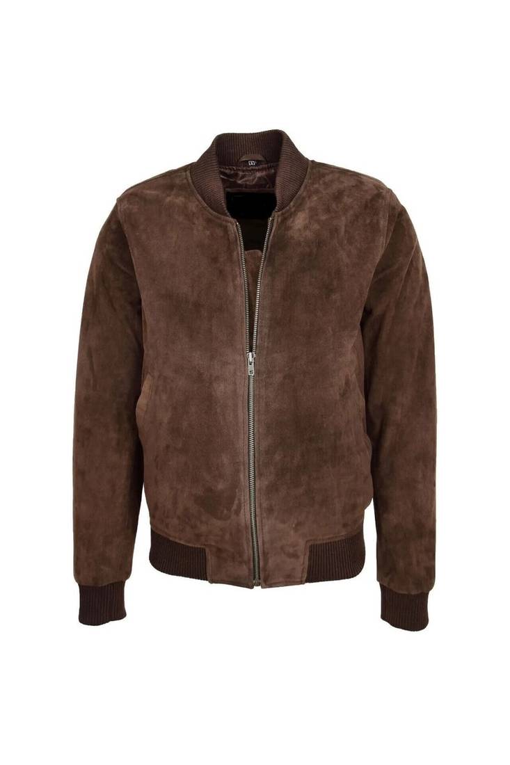 Men's brown genuine leather timeless style bomber jacket