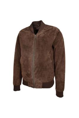 Men's brown genuine leather timeless style bomber jacket 2