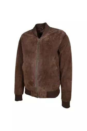 Men's brown genuine leather timeless style bomber jacket