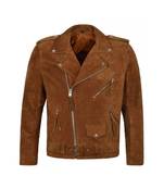 Men's brown suede leather motorcycle style biker jacket