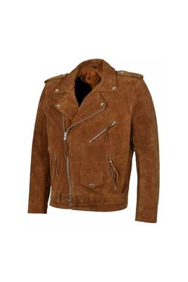 Men's brown suede leather motorcycle style biker jacket 2