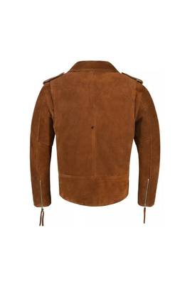 Men's brown suede leather motorcycle style biker jacket 3