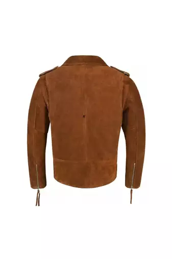 Men's brown suede leather motorcycle style biker jacket