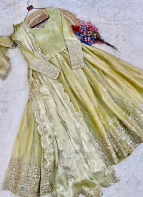 Pista green embroidered fendi silk gwon with dupatta 4