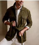 Men's olive green suede leather smart casual belt style coat jacket