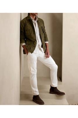 Men's olive green suede leather smart casual belt style coat jacket 2