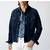 Men's navy blue suede leather iconic look button style trucker jacket