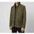 Men's olive green leather coat signature genuine look  buttoned jacket