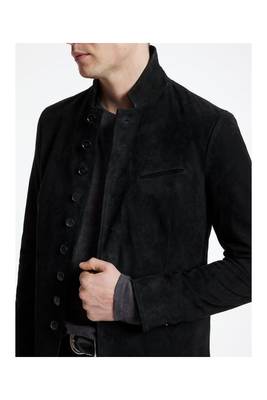Men's black suede leather buttoned  jacket classic design 2