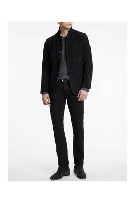 Men's black suede leather buttoned  jacket classic design 3