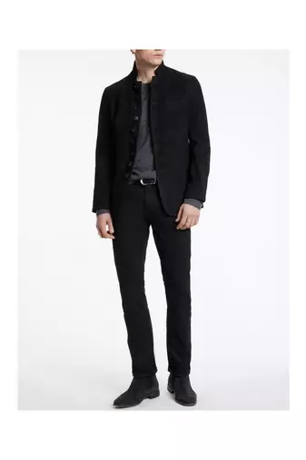 Men's black suede leather buttoned  jacket classic design