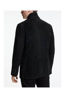 Men's black suede leather buttoned  jacket classic design 4