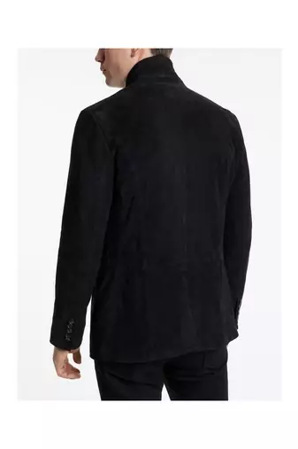 Men's black suede leather buttoned  jacket classic design